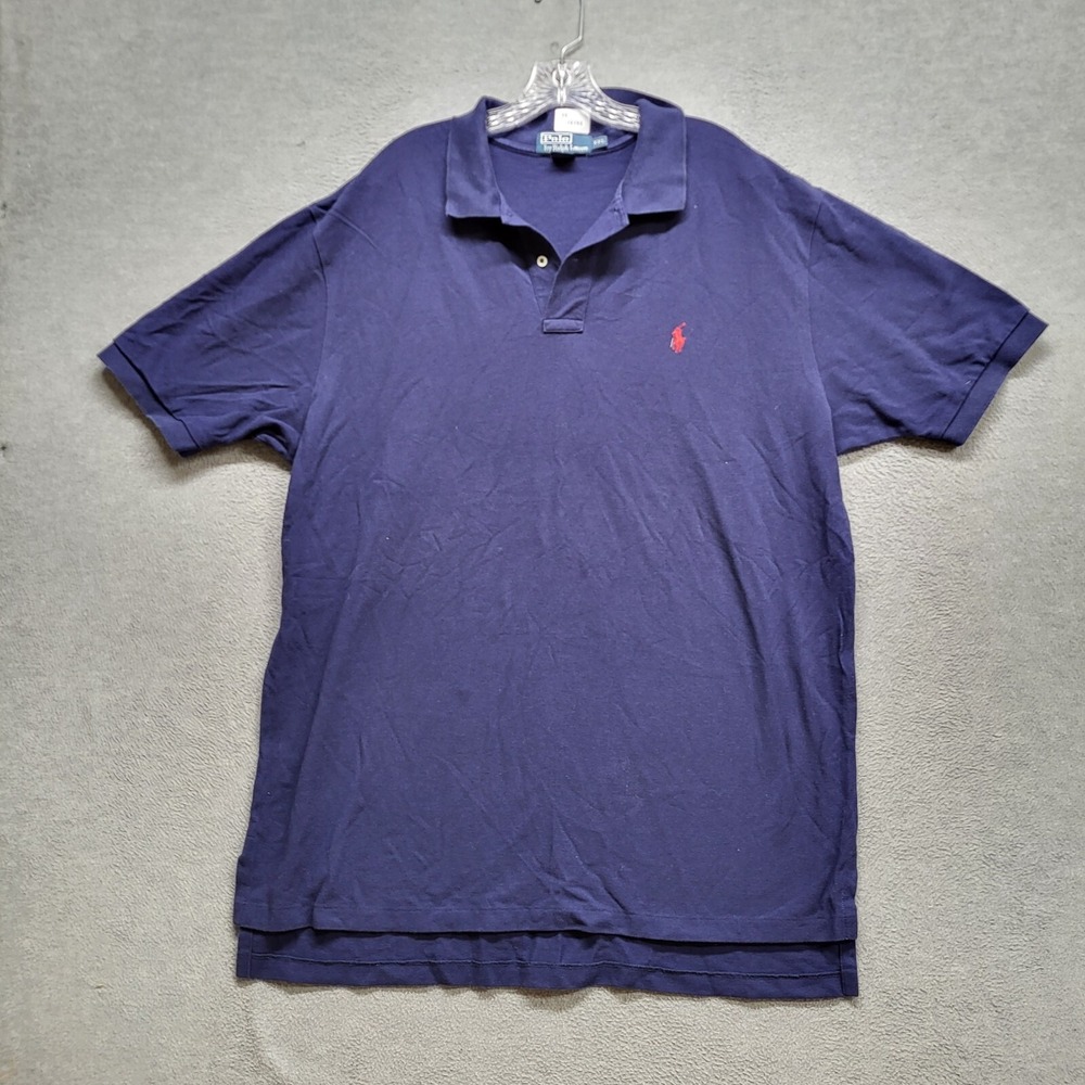 Polo Ralph Lauren Men Polo Shirt 2XL Blue Logo Short Sleeve Slit Side